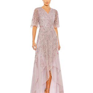 NWT Mac Duggal Sequin Butterfly Sleeve High Low Gown 93681 size 18 VINTAGE LILAC